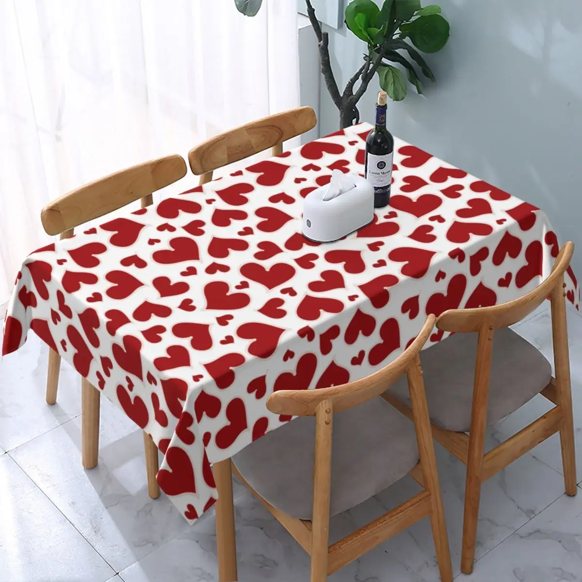 

1PC Valentine's Day Love Heart Tablecloth - Waterproof, Pink Peach Design, Suitable for Party, Restaurant, Wedding Decoration