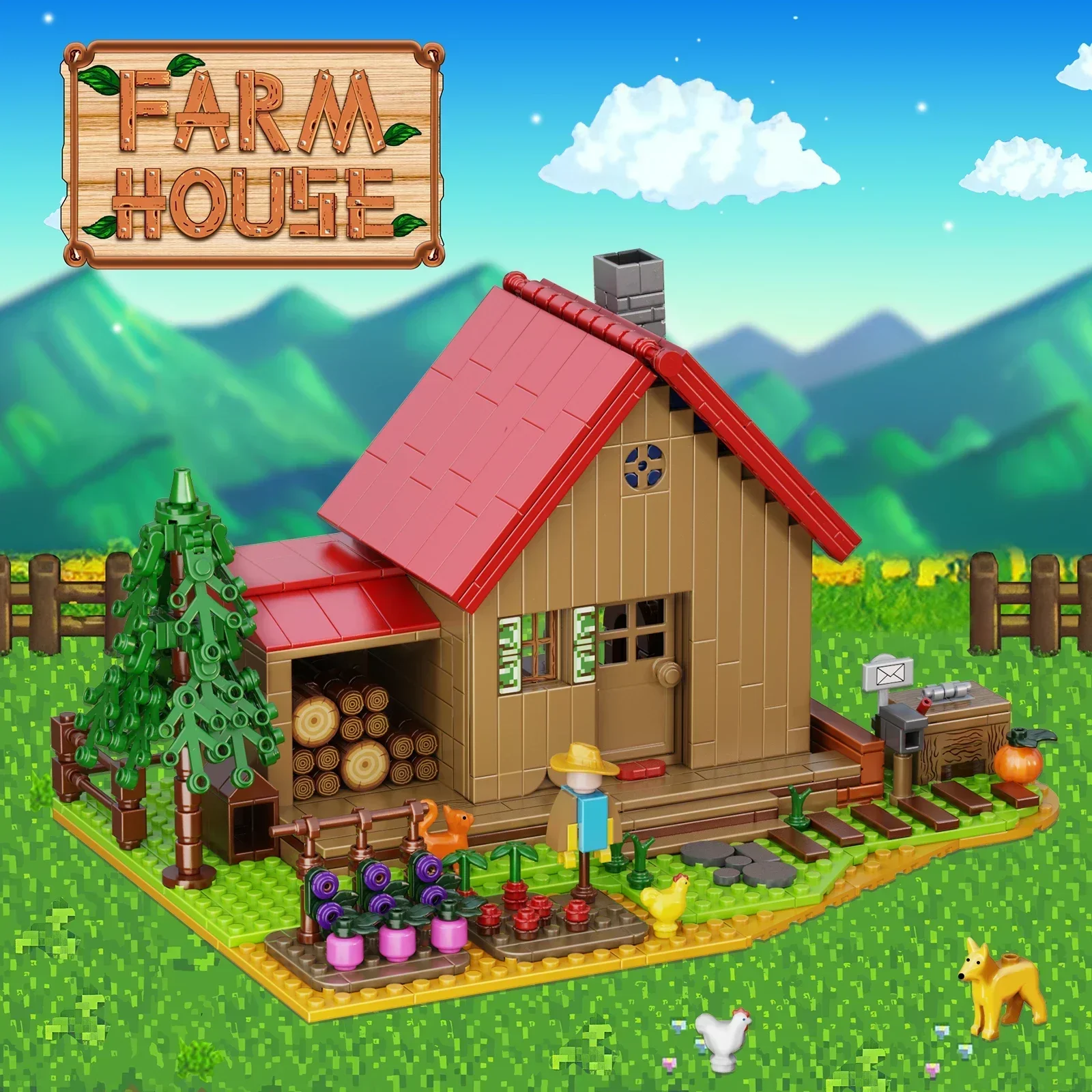 MOC Ideas Game Stardewed Valley Farm House Dog Animals Trees Plants Building Block Set DIY Puzzle Toys for Children Gift 766 PCS