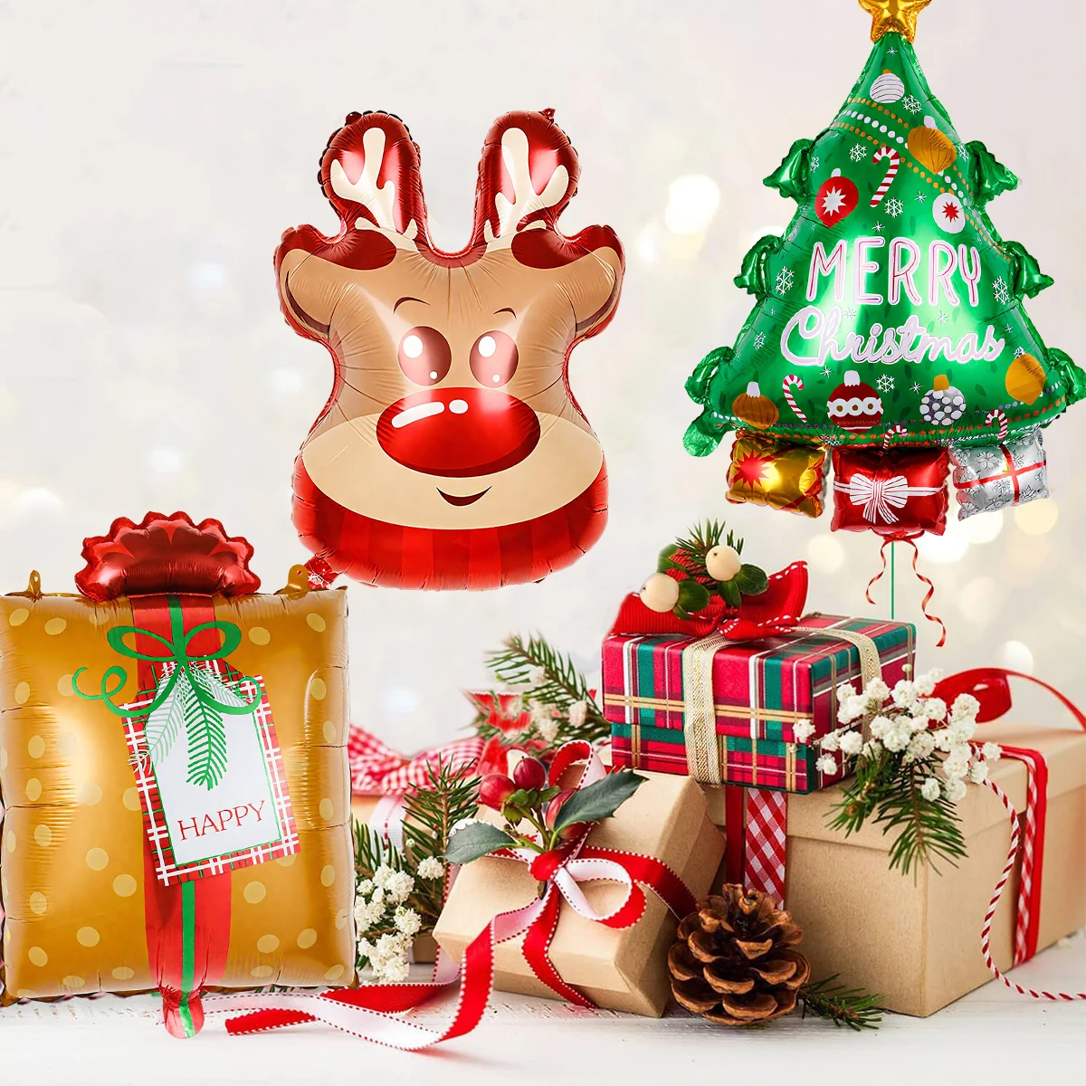3 قطع من بالونات عيد الميلاد لتزيين مشهد موضوع عيد الميلاد، عيد ميلاد الحلوى، السنة الجديدة، هدية عيد الميلاد المفاجئة (نمط عشوائي)