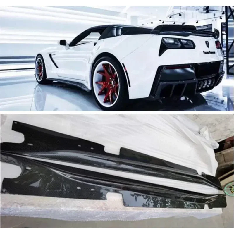 Body Skirts For Corvette C7 2014 2015 2016 2017 Side Panels Body Skirts Kit lip Cover Carbon Fiber