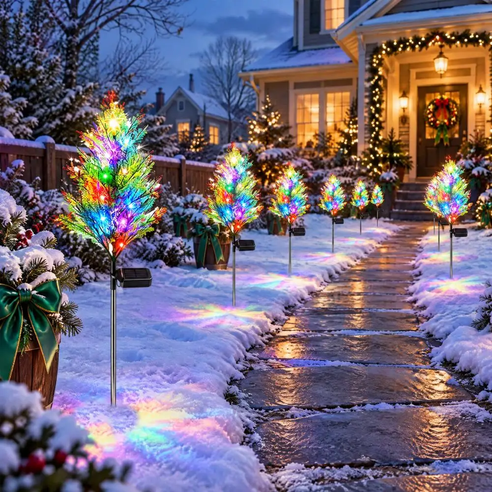 Weatherproof Holiday Porch Accents Solar Powered Christmas Tree Lights Outdoor Waterproof Led Decorations 8-mode for Driveway