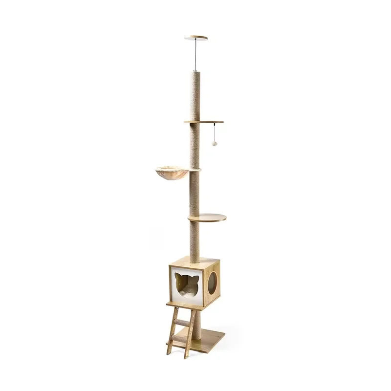 Cat Tree Wall Mounted Tall Scratching Post Ceiling Climbing Tower for Indoor Cats