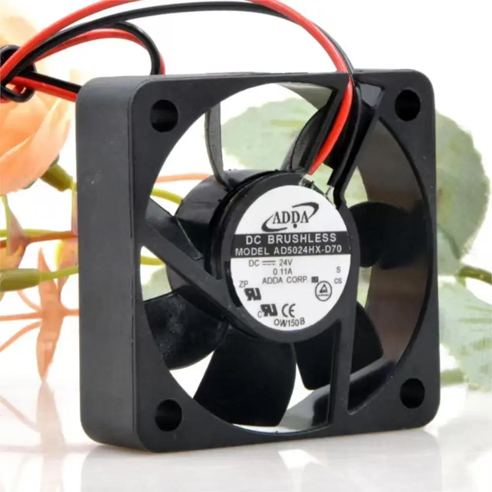 2 pcs AD5024HX-D70 for ADDA 50mm X 15mm 24V DC 0.11A 5CM 2-wire cooling fan, 5000RPM, 11.2CFM for power supply cooling