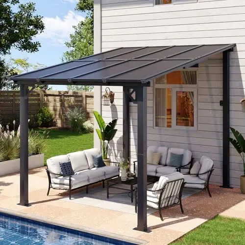 8’x10’ Gazebo, Wall Mounted Gazebos Pergola on Clearance, Outdoor Patio, Large Wall-Mounted Heavy Duty Awnings for