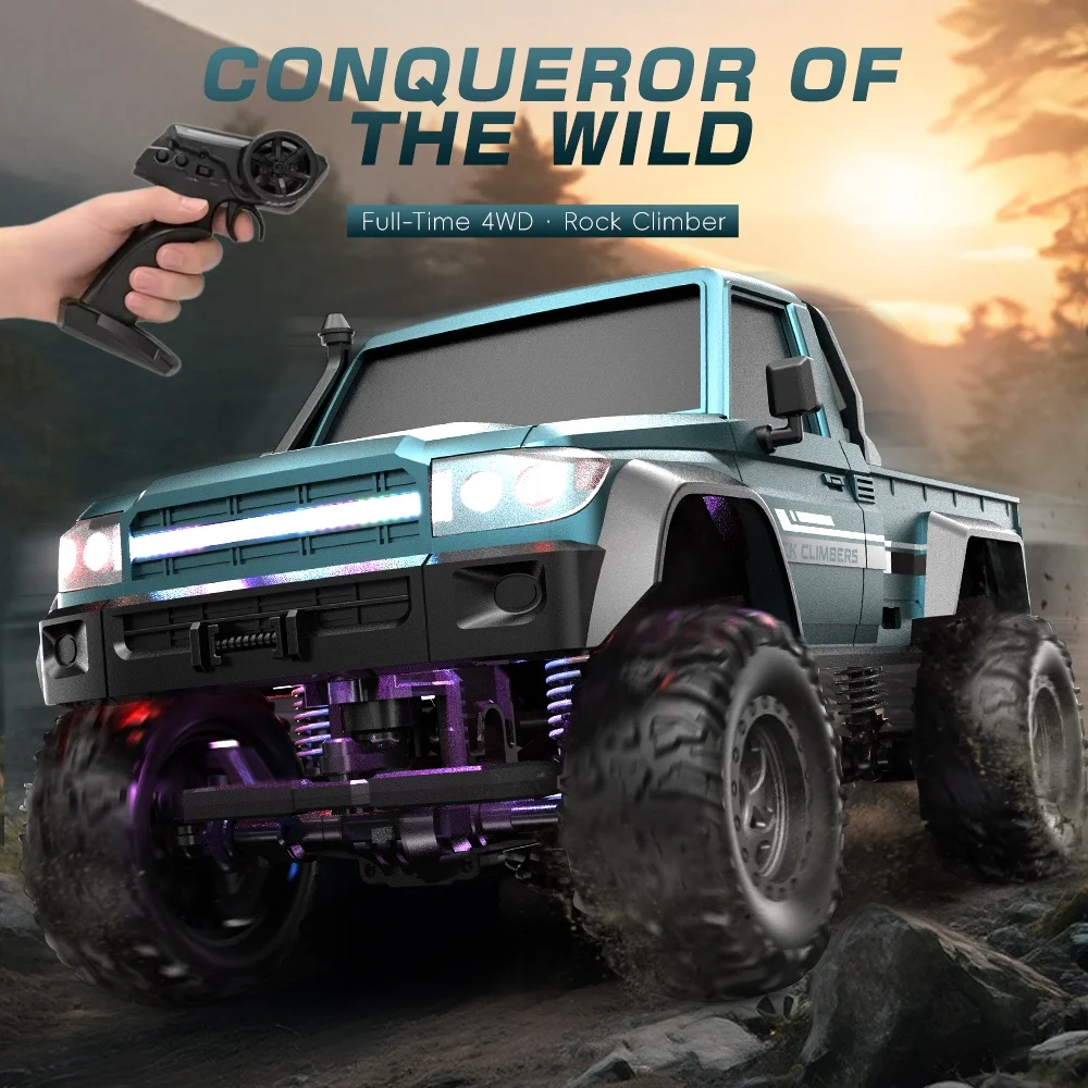 1:20 4WD Electric High Speed Remote Control Car 2.4G LED Lighting 45° Climbing All Terrain Off Road Remote Control Truck Model