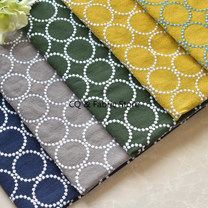 

Jeans Circle Embroidery Cotton Linen Fabric For Clothing Bag Pillow Tablecloth Decorate Japanese Style