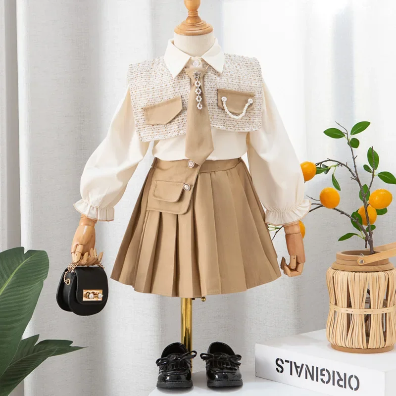 Fashion Kids Girl Princess 2pcs Clothes Set Spring Autumn Children Korean Style JK Unifrom Suit Baby Girl Vintage Outfits Clothe