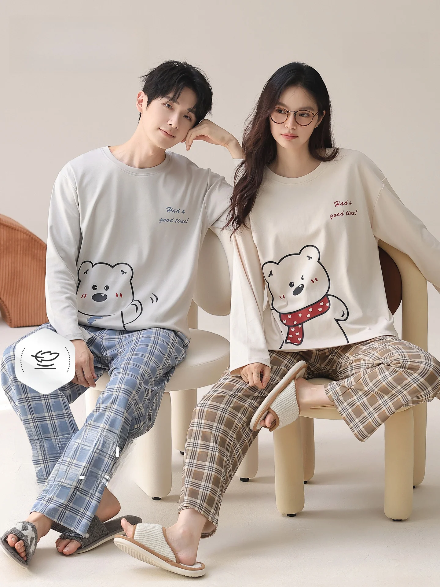 Couple's Pure Cotton Sleepwear Long Sleeve Set Spring Autumn Home Clothes Men's Loose Fit Comfortable Breathable Cotton Suit