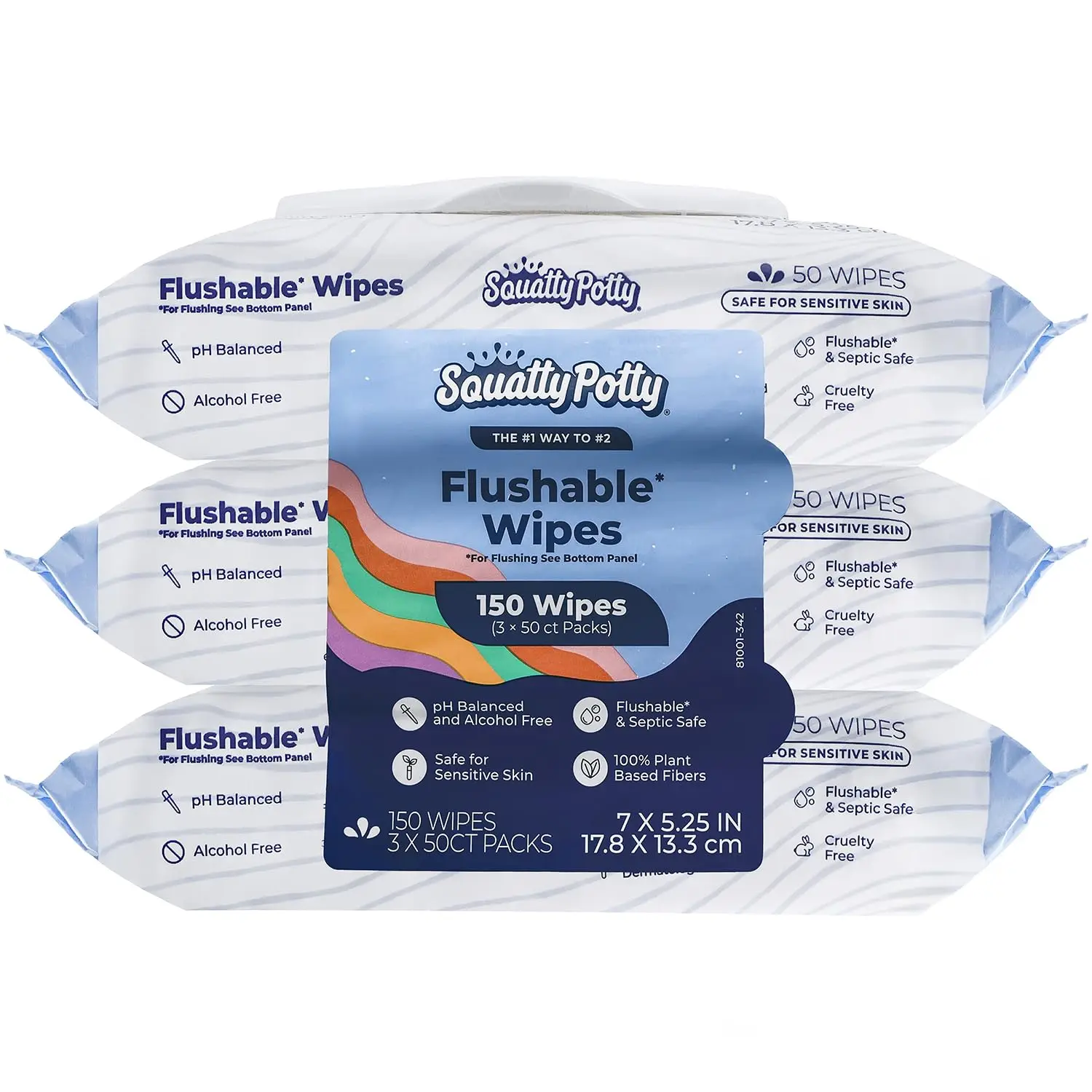 

Flushable Wet Wipes 3-Pack, 150 Total - 99% Water & Plant-Based, Green Tea & Cucumber Scent, pH Balanced, Septic Safe
