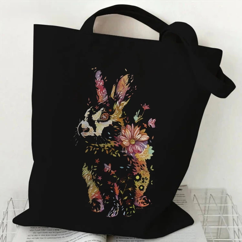 Cat and Flower Print Shoulder Bag Women Vintage Aesthetics Kitten Design Tote Bags Teenager Girls Shopping Bags Female Handbag