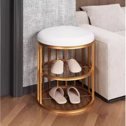 Light Luxury Foot Stool Two-Layers Hallway Ottoman with Comfortable Cushion Stable Load-Bearing Changing Shoe Stool