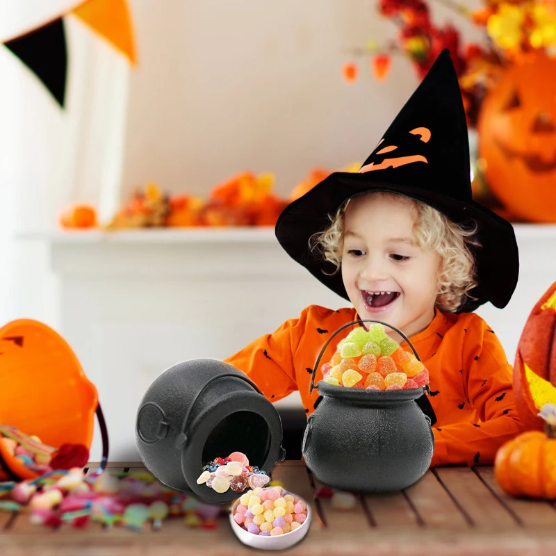 12pcs Halloween Candy Bucket for kids Hallowen Party Gift Buckets Holder Cauldron Black Witch Small Prop Kettle Hallowen Decor