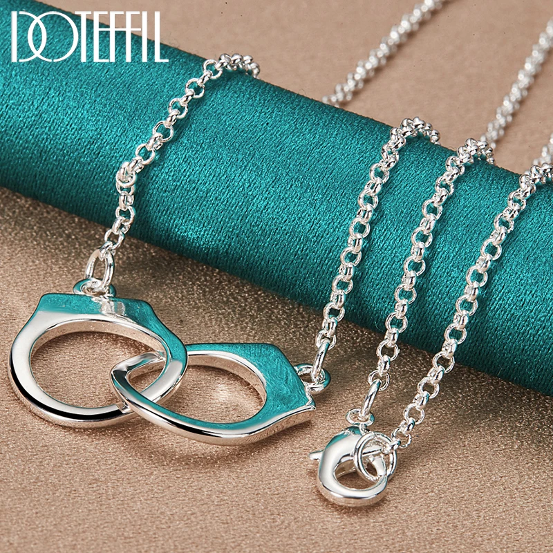 DOTEFFIL 925 Sterling Silver Double Circle Loop Pendant Necklace 18 Inch Chain For Woman Man Wedding Engagement Party Jewelry