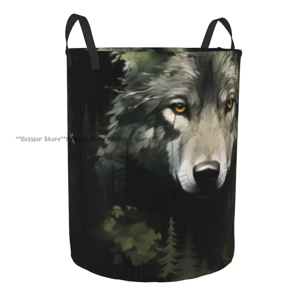 Dirty Laundry Basket Wolf In The Forest Folding Clothing Storage Bucket