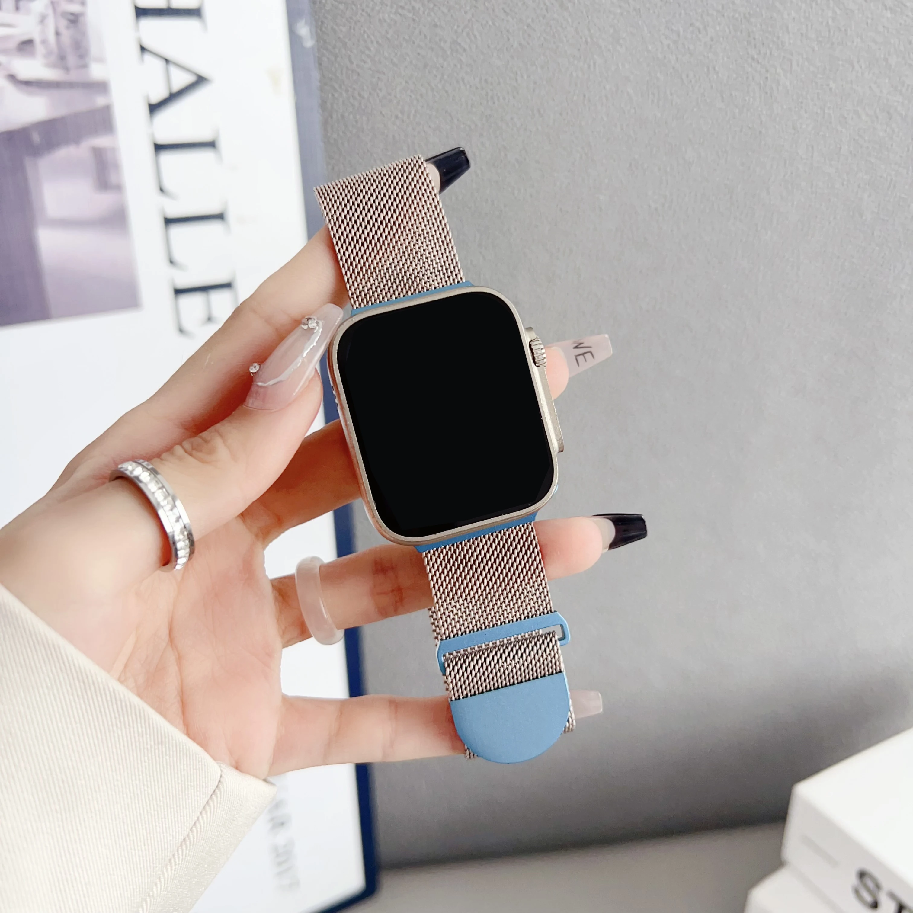 Two-color magnetic metal strap for Apple Watch 49mm 45mm 44mm 42mm 38mm 40mm Gorgeous personality for iwatch 9 ultra 876SE54