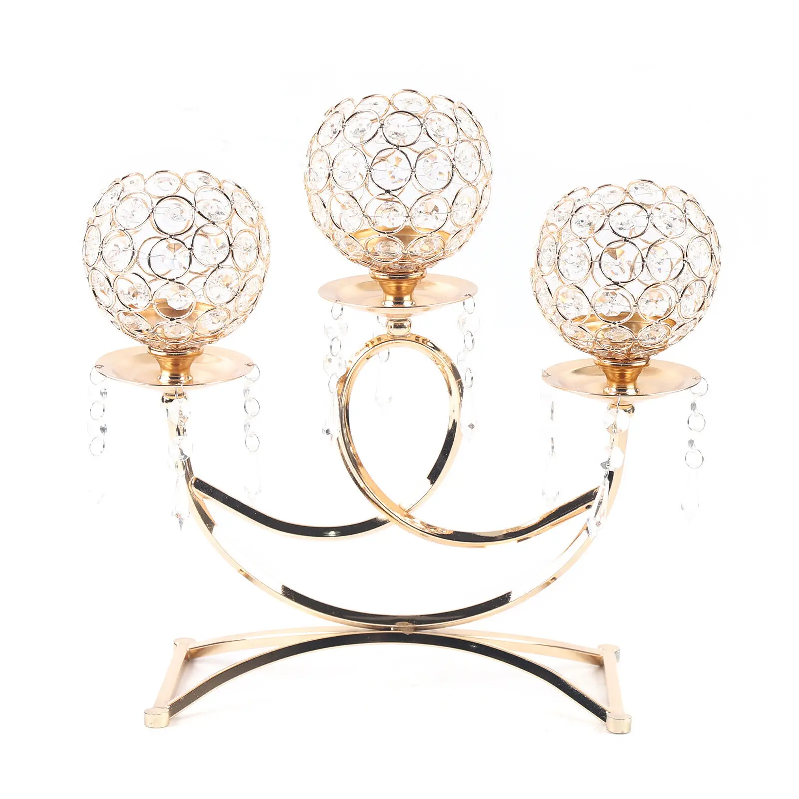 3 Arms Crystal Candle Holder Gold Table Centerpieces for Dining Room Table