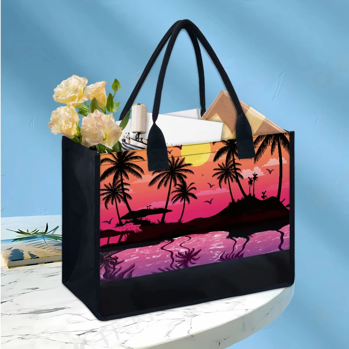 Tropical Jungle Hawaii Travel Girl Beach Bag Large Capacity Handle Casual Fashion Shoulder Bag Print on Demand Storage Totes New