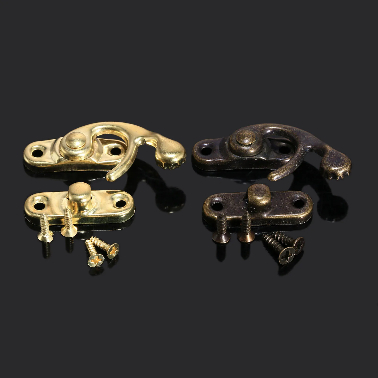 

12Pcs 28x28mm Bronze/Gold Hasp Latch Hook Antique Metal Vintage Hasps Decorative Jewelry Wooden Box Case Horn Buckles screws