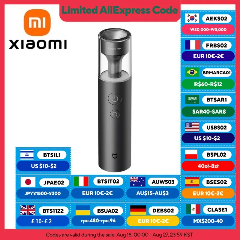 【セール中】XIAOMI MIJIA 多機能 LED ポータブル懐中電灯、30 時間の超長バッテリー寿命、3 ギア、1000 ルーメンの強力な光、軽量