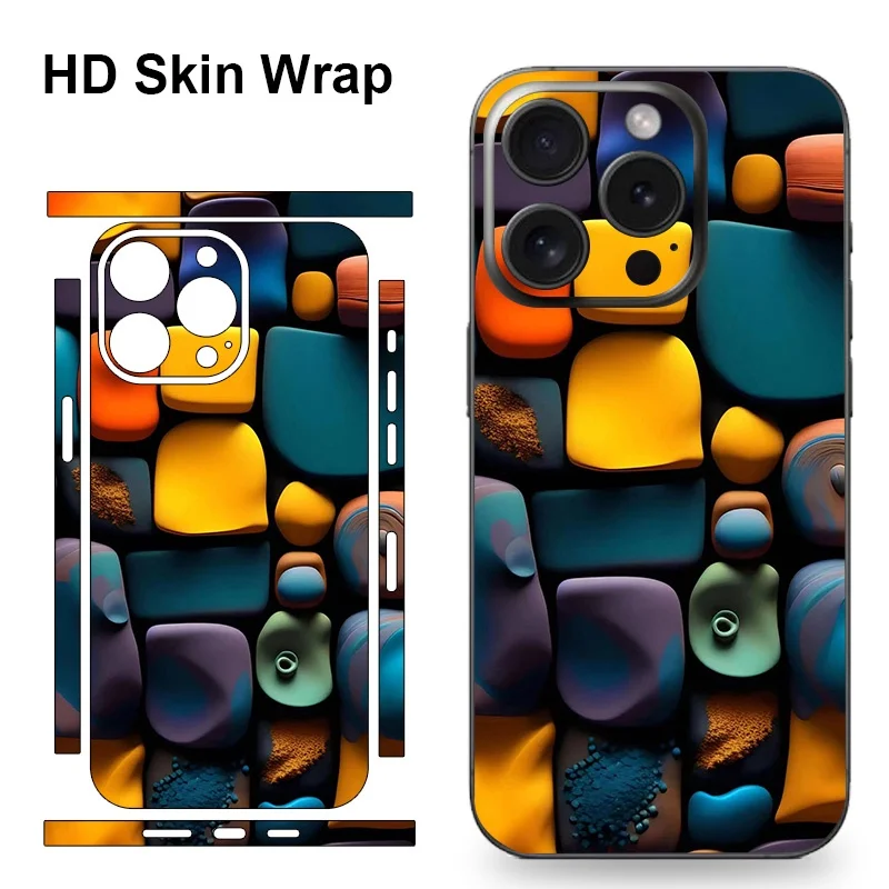 Colorful Rock Decal Skin for iPhone 11 12 13 14 15 Pro Max XS X XR Back Screen Protector Film Cover 3M Wrap Stones Sticker