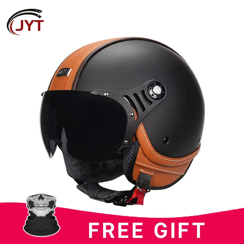 Cascos Retro Motorcycle 3/4 Open Face Helmet with Adjustable Goggles Scooter ATV Cruiser Helmets DOT Approved