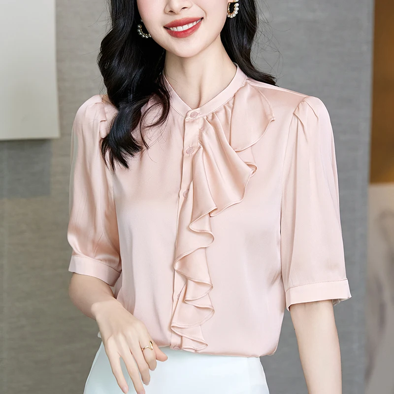 

2024 Summer Women's Clothing Vintage Shirts And Blouses For Women Elegant Fashion Solid Blouse Office Lady Shirt Loose Tops