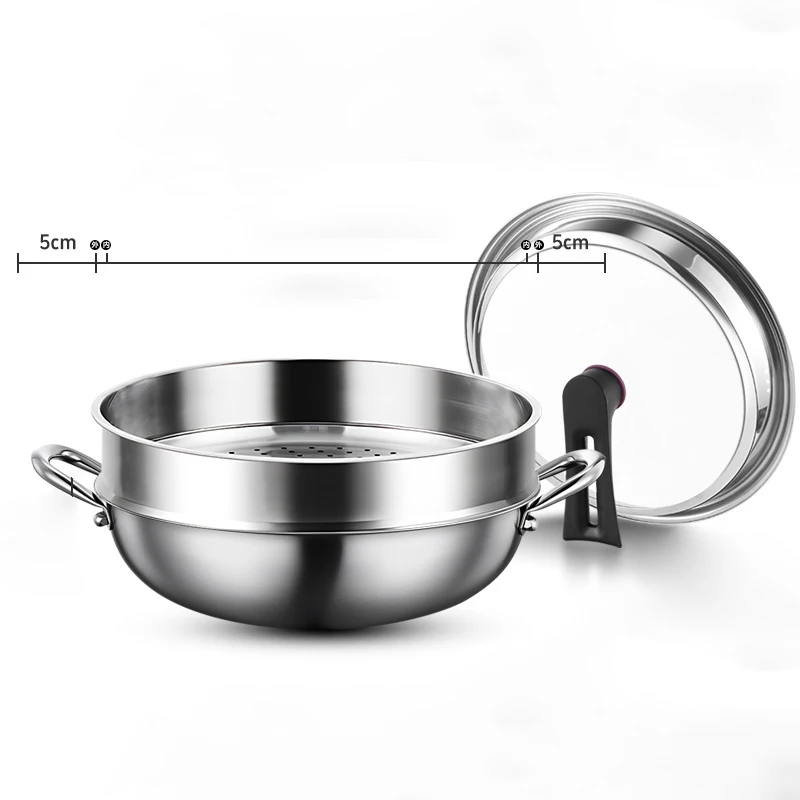 KEGNQ 316 Stainless Steel 32/34cm Soup Pot Kitchen Cookware Round Bottom Non-stick Soup Wok for Gas Induction Cook