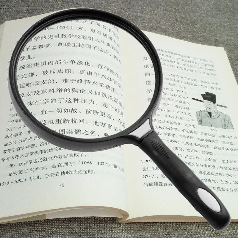 130mm Large Lens Handheld Magnifier 2.5X Reading Newspaper Map Glass Ergonomic Handle Loupe for Seniors