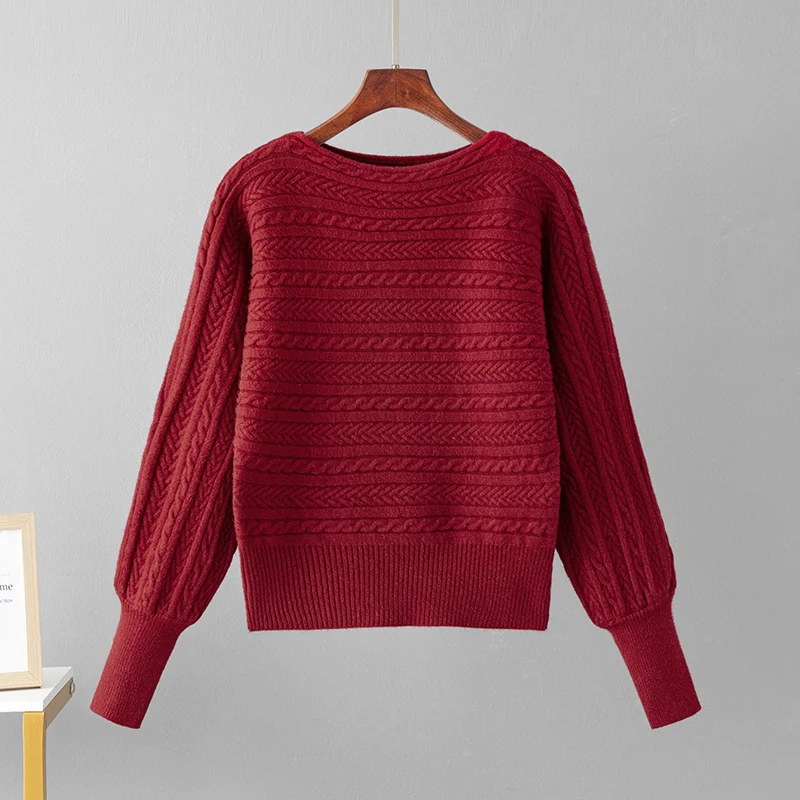 HLBCBG 2024 Spring Autumn Twist Slash Neck Women\'s Pullover Sweaters New Long Sleeve Korean Causal Warm Sweater Female