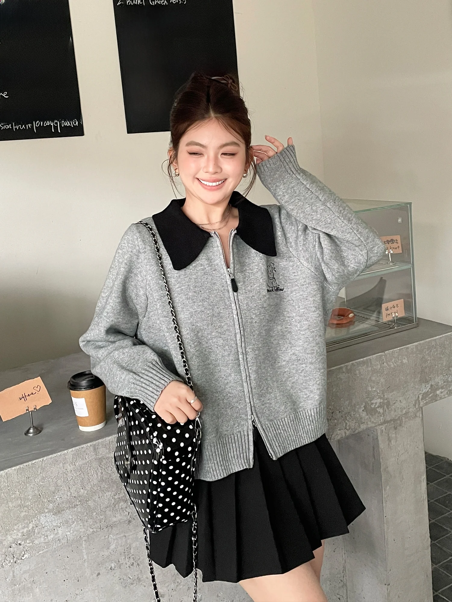 

Korean Sle Zipper Sweater Single Wear Color Blo Loose Fit Girls Knitted Top Autumn Winter Faion Casual round Ne Long ...
