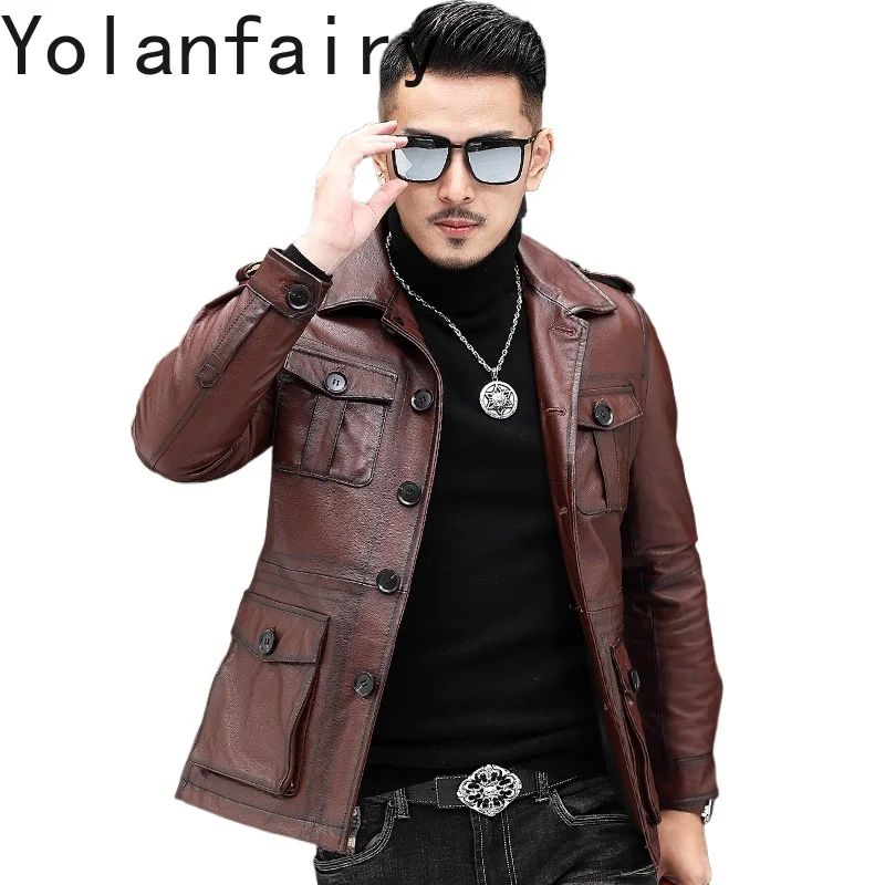 

YOLANFAIRY Genuine Leather Cowhide Mens Jacket Autumn New in Jackets Sizes M-5XL Casual Men's Clothing Fashion Chamarras De Piel