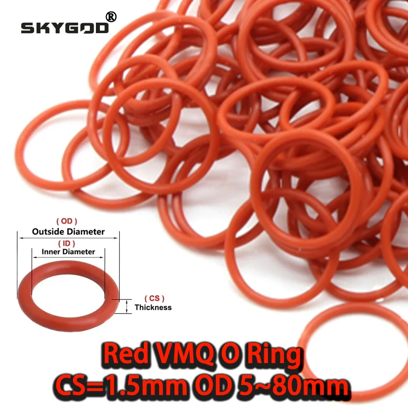 

CS 1.5mm Red Silicone VMQ O Ring Gasket OD 5/6/7/8~80mm Food Grade Waterproof Washer Sealing Round O Shape Rubber Ring 10/50pcs