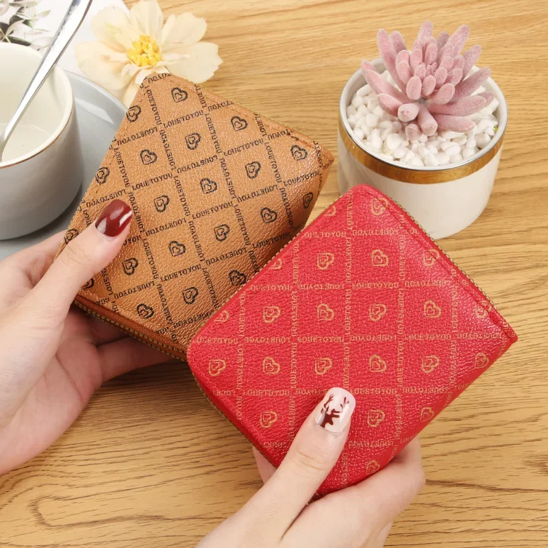 2025 New Flower Material Double Zipper Card Bag Solid Color Access Card Wallet Women's High-end Wallet Large Capacity Card Purse