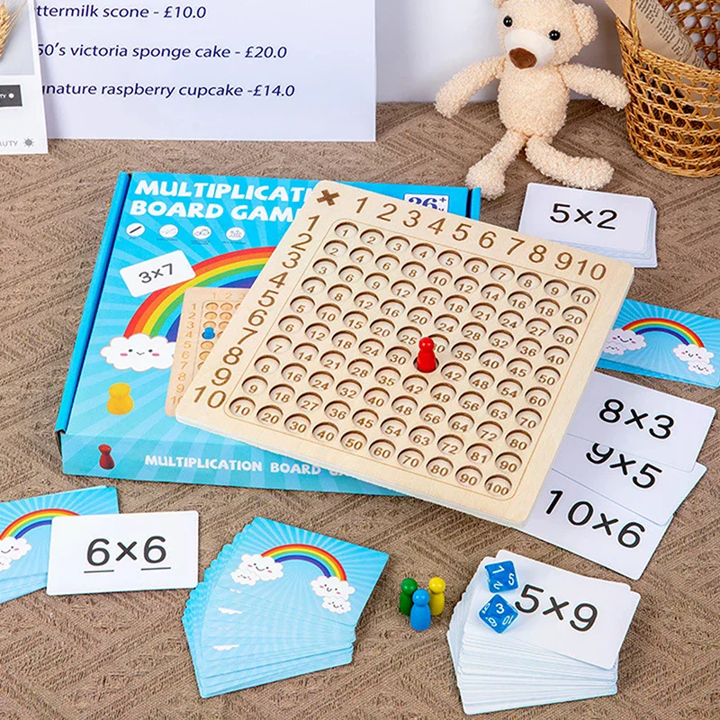 99 곱셈 보드 게임 나무 몬테소리 어린이 학습 교육용 장난감 수학 계산 백자리판 인터랙티브 사고력 향상