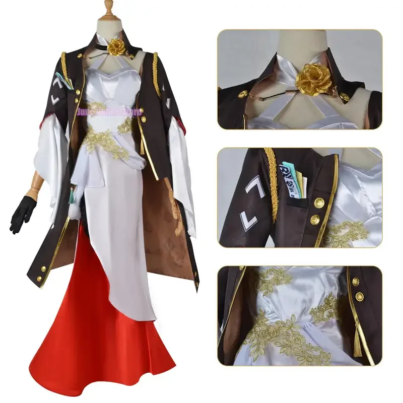 Hokai star rail cosplay game costume thankai himeko cosplay costume sexy evening dress for woman red buckle cosply wig