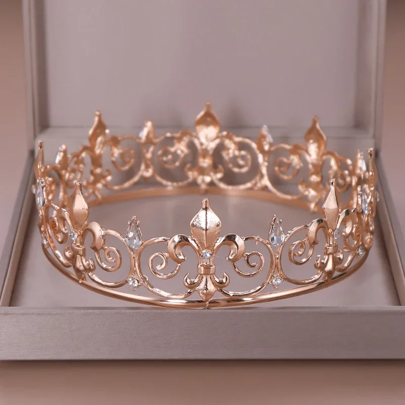 Gold Color Round Crown And Tiara Queen Wedding Hair Accessories Prom Tiara Bride Headpiece Women Party Crystal Hair Jewelry
