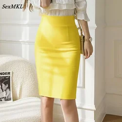 Faldas Mujer Moda 2024 Fashion High Waist Black Bodycon Skirts Midi Zipper Elastic Korean Elegant Sexy Y2k Office Pencil Skirt