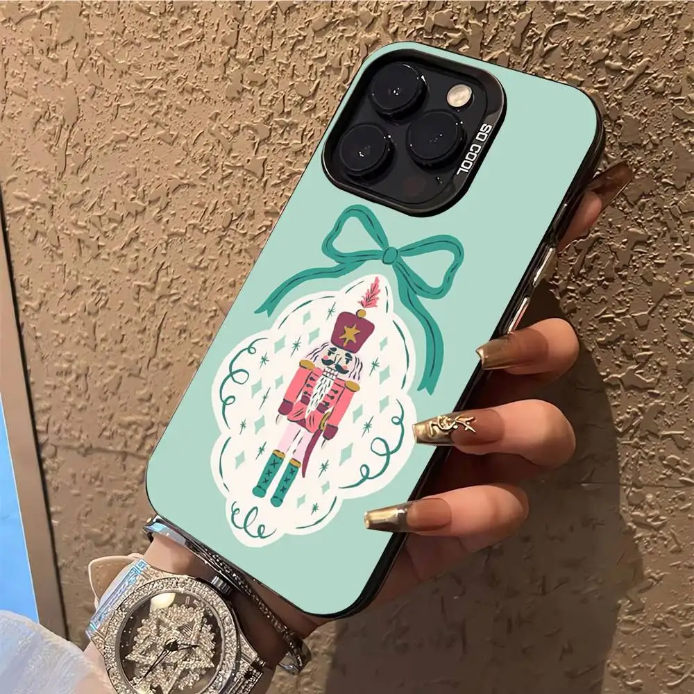 Funda de teléfono navideña Cascanueces para iPhone 17,16,15,14,13,12,X,8,Pro,Max,Plus,E,SE4,Air,Mini IMD negro mate