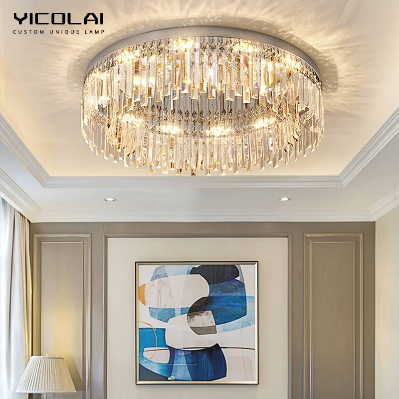 Light Luxury Modern Bedroom Crystal Ceiling Light Living Room Simple K9 Grass LED Lamp New Circular Designer Lighting Fixtures