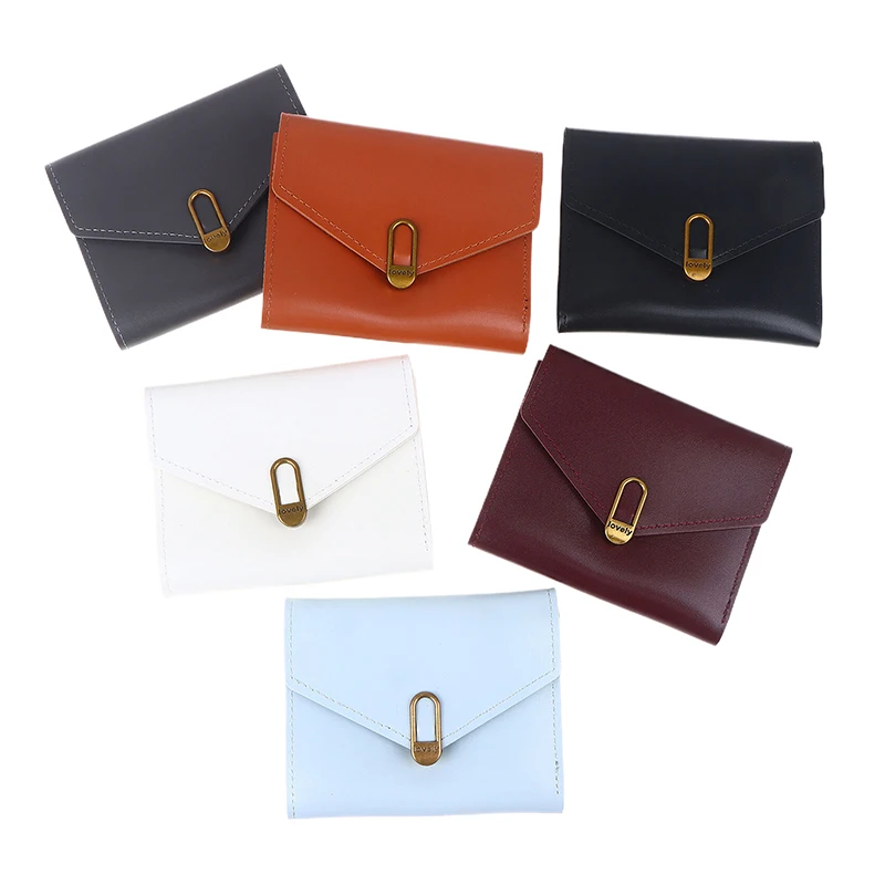 محفظة نسائية قصيرة بثلاثة أضعاف محفظة من البولي يوريثان متعددة فتحة للبطاقات حقيبة للبطاقات بدون محفظة للنساء