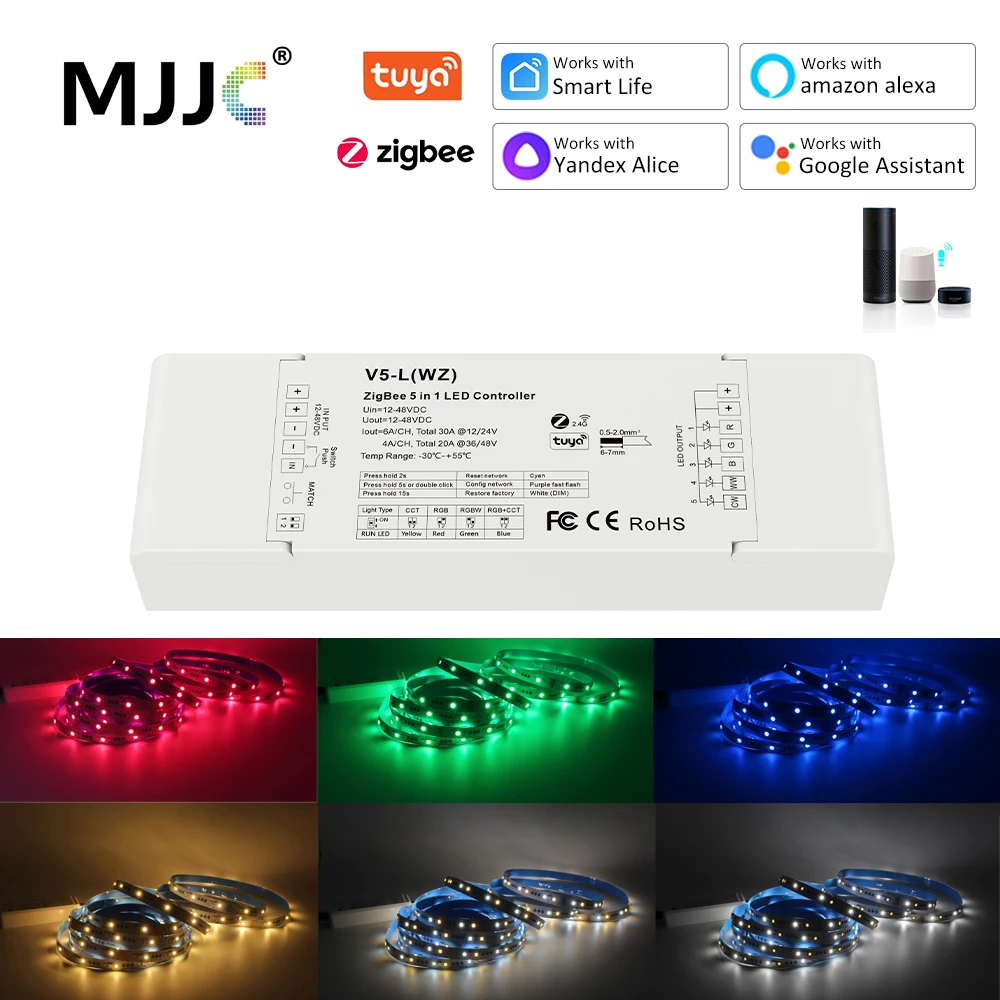 Tuya ZigBee RGBCCT Controller 12V 24V DC 48V 5 in 1 2.4G RF Gateway Wireless Vita Intelligente PWM per RGB RGBW Luce di Striscia LED V5-L WZ