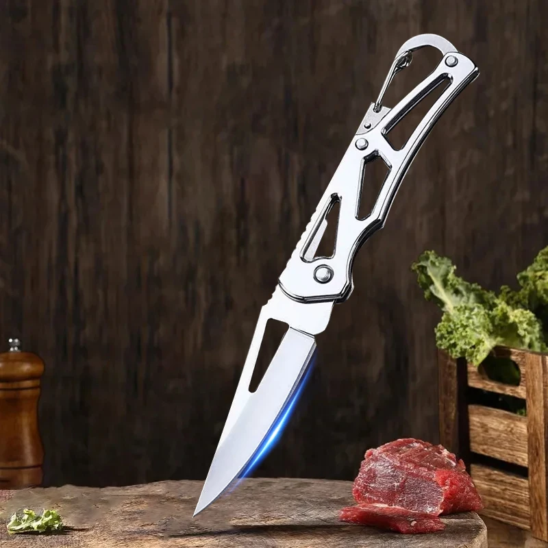 Portable Keychain Folding Knife Fruit Cutter Pocket Knife Stainless Steel Handle Utility Barbecue Knife Boning Cut Meat Knives