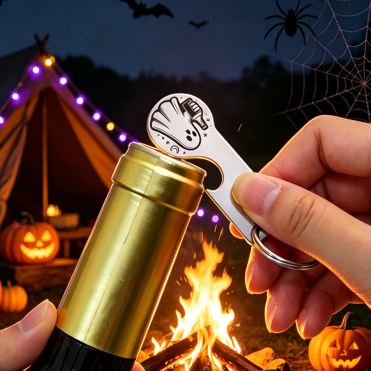 Halloween Cute Ghost Pattern Metal Bottle Opener Keyring, Pocket Mini Beer Opener, Novelty Holiday Gift for Beer Lover