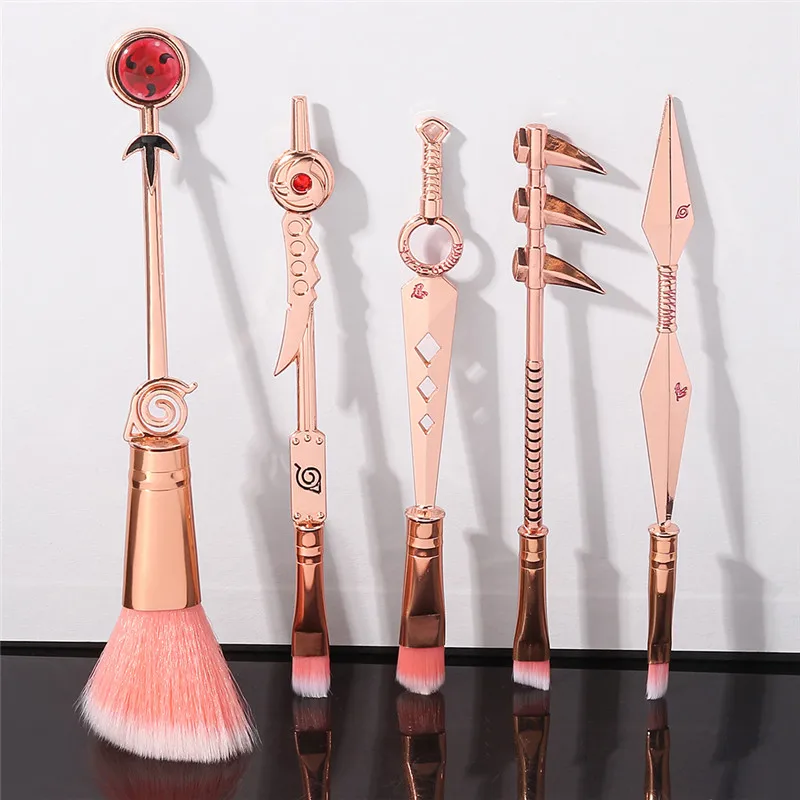 5pcs Naruto Village Konoha Ninja Shinobi Cosplay Makeup Brush Sasuke Anime Women Makeup Tool Y2K Charm Girl Kawaii Gift