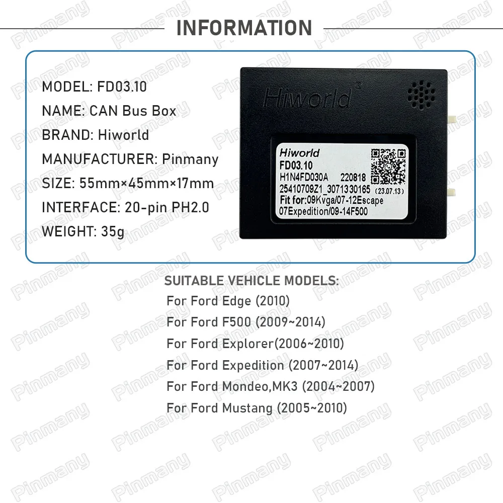 Car Radio CAN Bus Decoder HIWORLD FD03 20-pin Black Box for Ford Edge F500 Explorer Expedition Mondeo MK3 Mustang