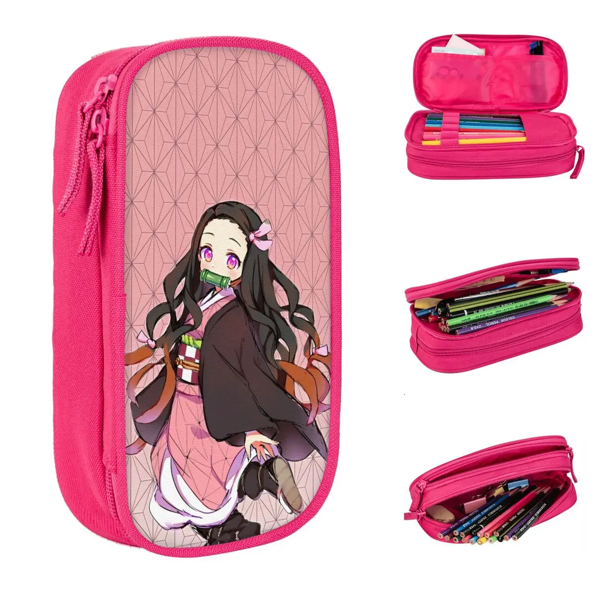 demonio slayer nezuko kamado lapis cases grande armazenamento lapis bolsas material escolar zipper papelaria 01