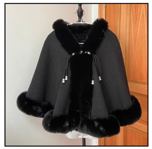 Autumn Winter Women Sweet Plush Fashion Age-reducing Lace-up Short Shawl Jacket Sweet Thickened Versatile Loose Lolita Cape