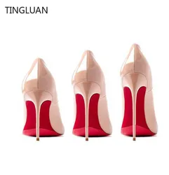 Luxury Women High Heels Shoes Red Bottoms Pumps 8cm 10cm 12cm Thin Heels Pointed Toe Nude Black Patent Leather Wedding Shoes