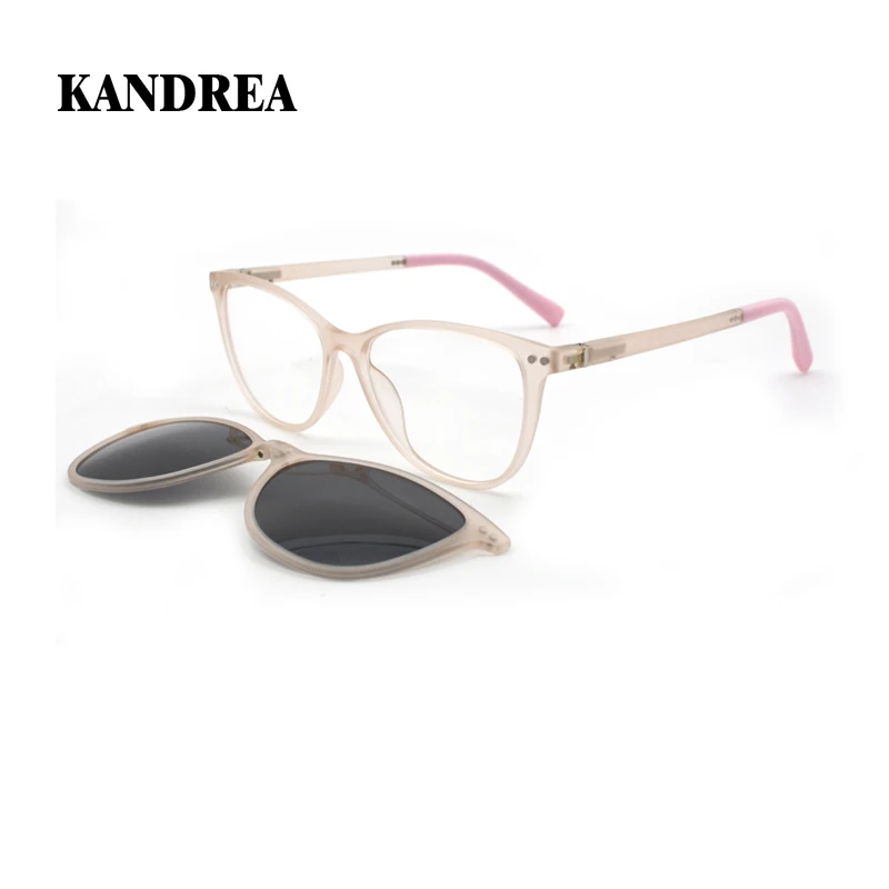 KANDREA Retro Cat Eye Clip On Sunglasses Frame  Women Fashion Polarized Eyeglasses Men Optical Prescription Glasses C8010