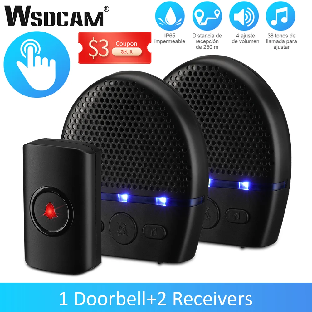 WSDCAM Smart Doorbell Camera Waterproof Outdoor Doorbell Wireless Long Distance Remote 300M LED Flash Security Alarm Outdoor Hom